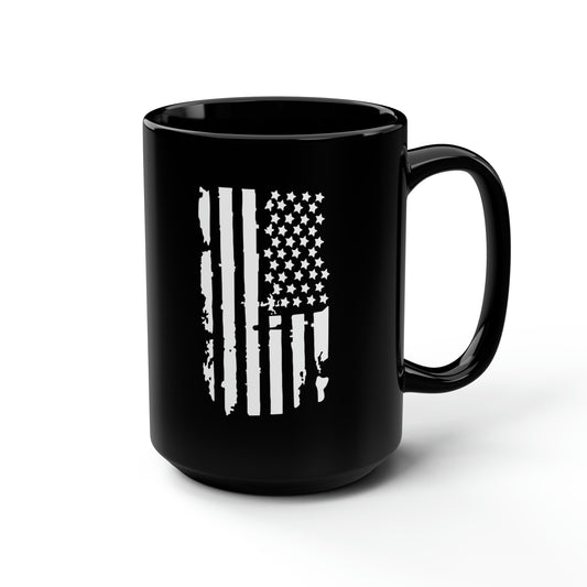 Patriotic USA Flag Black Mug, 15oz