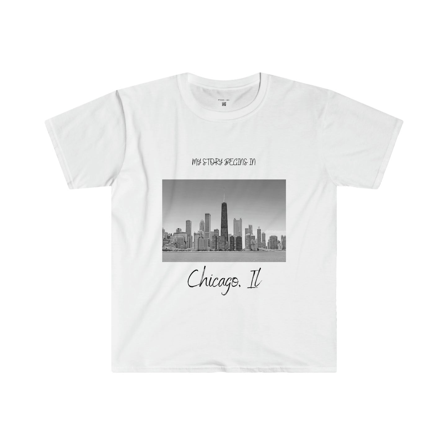 My Story Begins in Chicago, IL Unisex Softstyle T-Shirt