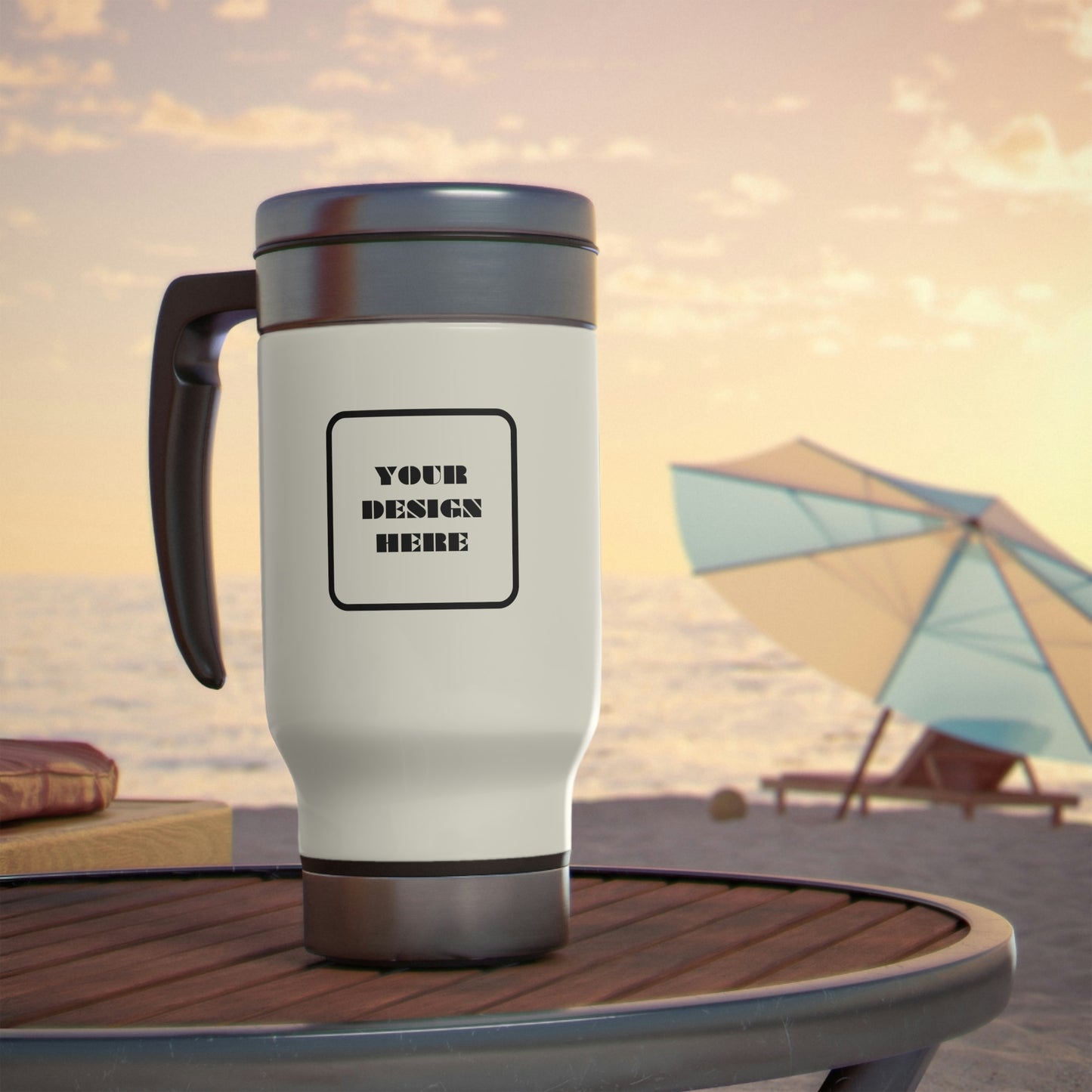 Custom Design Stainless Steel Travel Mug with Handle, 14oz
