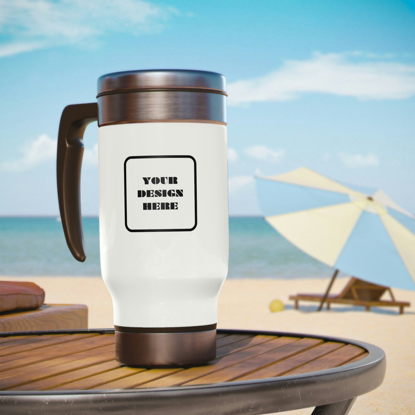 Custom Design Stainless Steel Travel Mug with Handle, 14oz