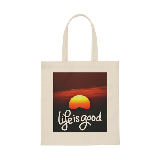 Life is Good canvas tote bag with Sunset Pic