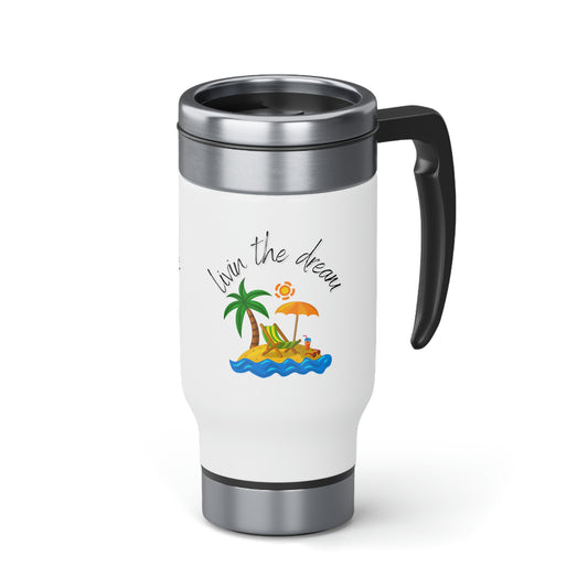 Livin the Dream Beach Scene Stainless Steel Travel Mug with Handle, 14oz