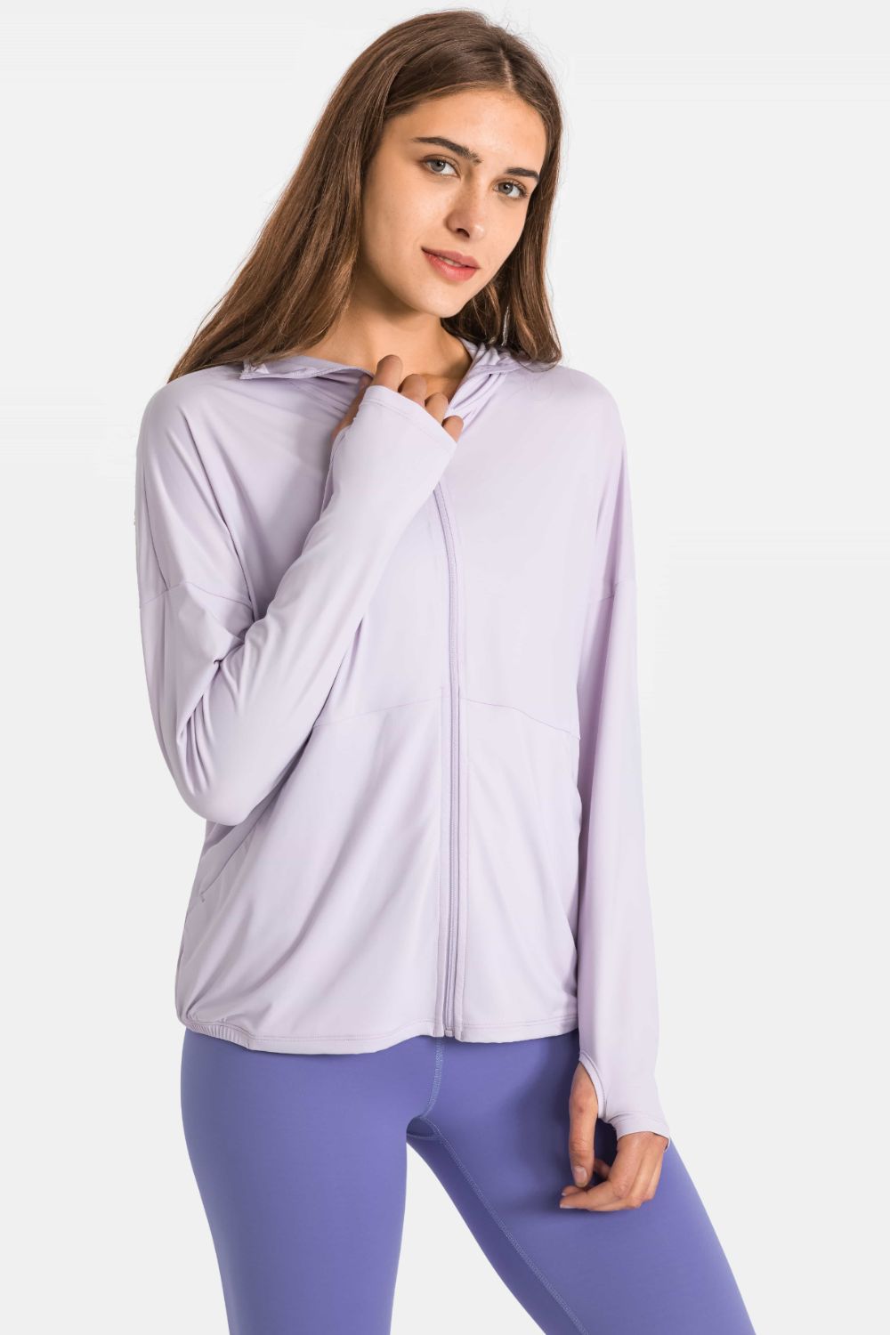 Zip Up Dropped Shoulder Hooded Sports Jacket